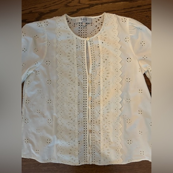 Sea New York Lainey long sleeve embroidered lace eyelet blouse - Picture 6 of 8